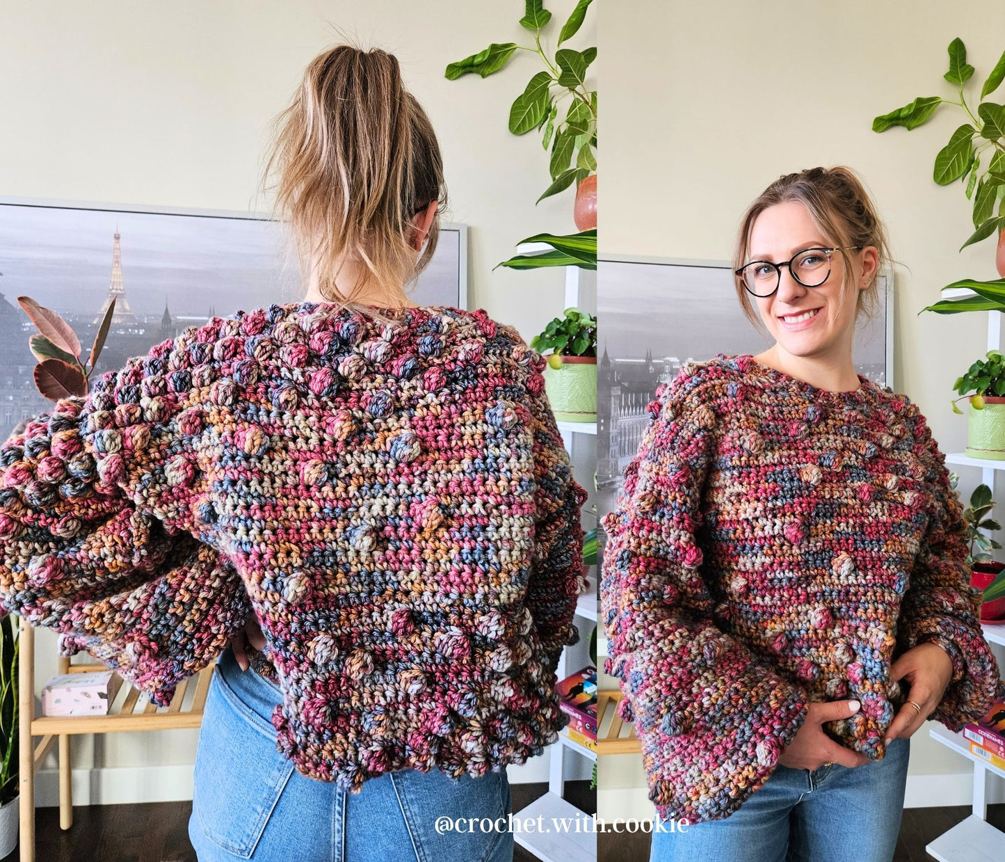 aspen pullover crochet winter sweater, warm cozy comfy beginner friendly crochet sweater, women pullover crochet pattern pdf, colorful, chunky crochet sweater