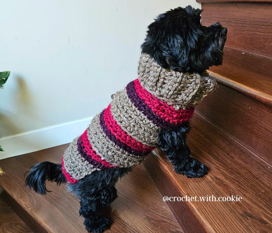 crochet dog sweater pattern pdf, easy beginner crochet pet sweater pattern, Cookie's Turtleneck Easy Dog Sweater Crochet Pattern PDF, Easy Cat Sweater Crochet Pattern, Pet Greyhound Dachshund Crochet Sweater Pattern, warm cozy dog sweater crochet pattern for winter, dog sweater beginner crochet pattern pdf, made-to-measure, size inclusive, fits any dog