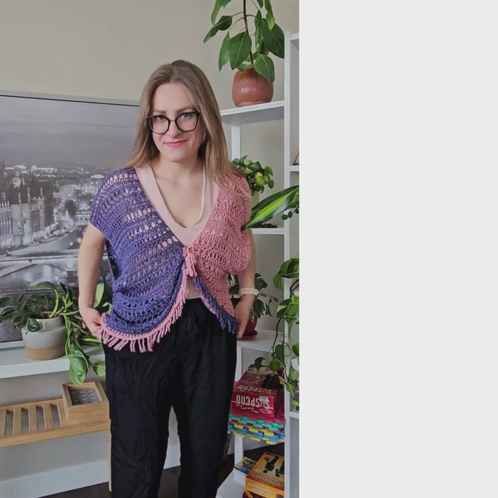 festival fringe cami crochet pattern pdf, simple beginner crochet festival top, spring break crochet top, fringe lace loose festival top crochet pattern, unique trendy two-piece top crochet pattern, no sew crochet top, size-inclusive crochet pattern, fishnet crochet top, women crochet shirt pattern