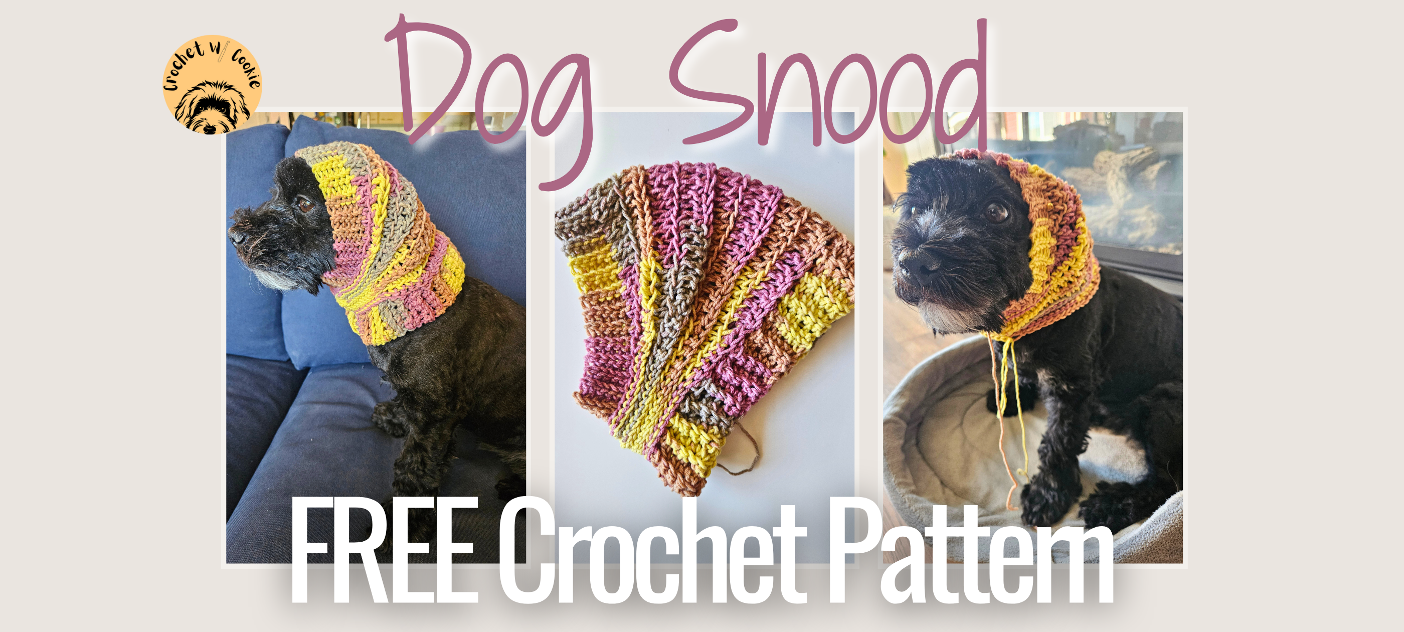 free crochet pattern for dog snood, dog accessory crochet pattern free, free crochet tutorial for dog hat, dog accessory crochet, easy beginner-friendly dog crochet hat