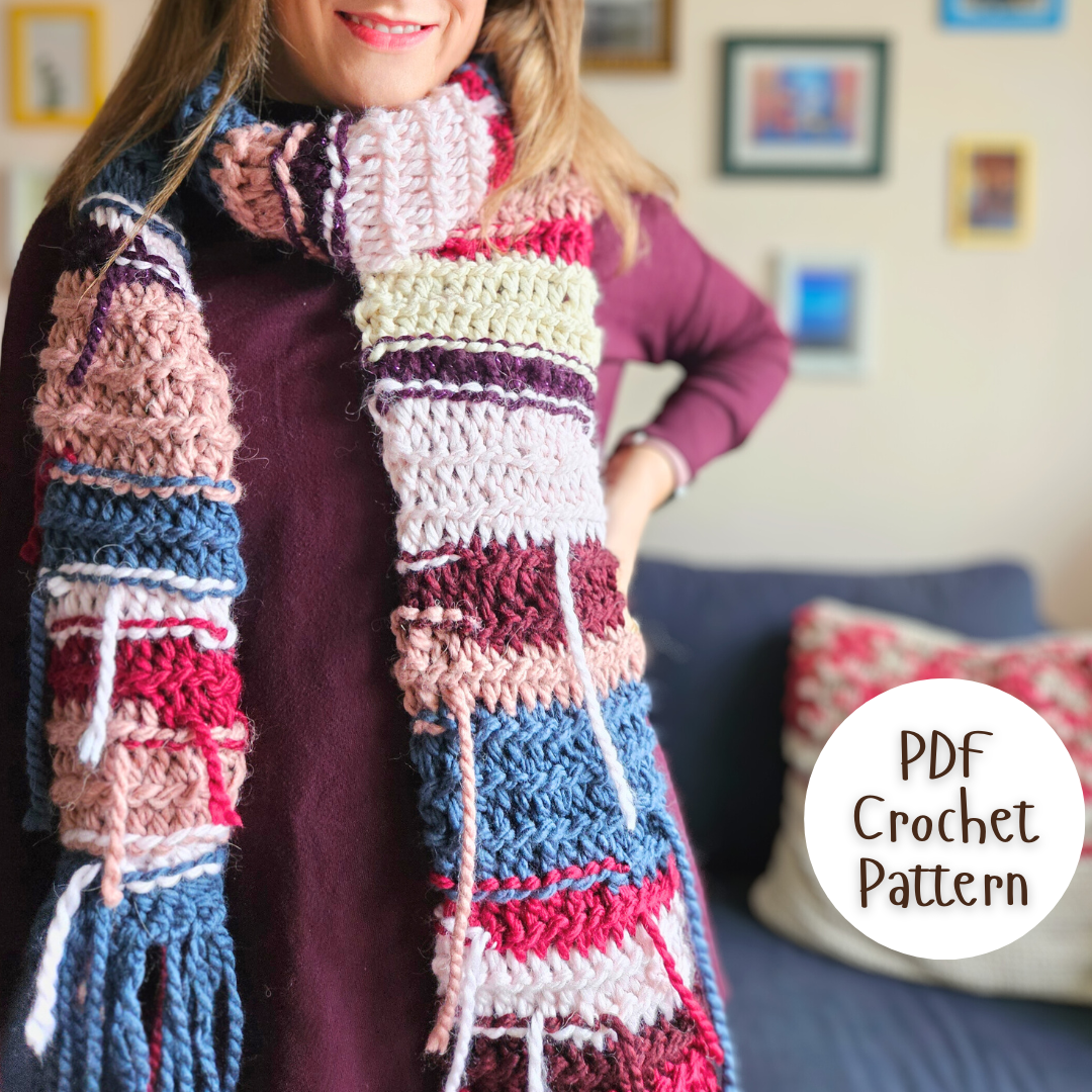 chunky bulky yarn scarf, super easy beginner crochet scarf project, fast and simple crochet scarf pattern pdf, instant download, winter crochet pattern, warm crochet scarf pattern,