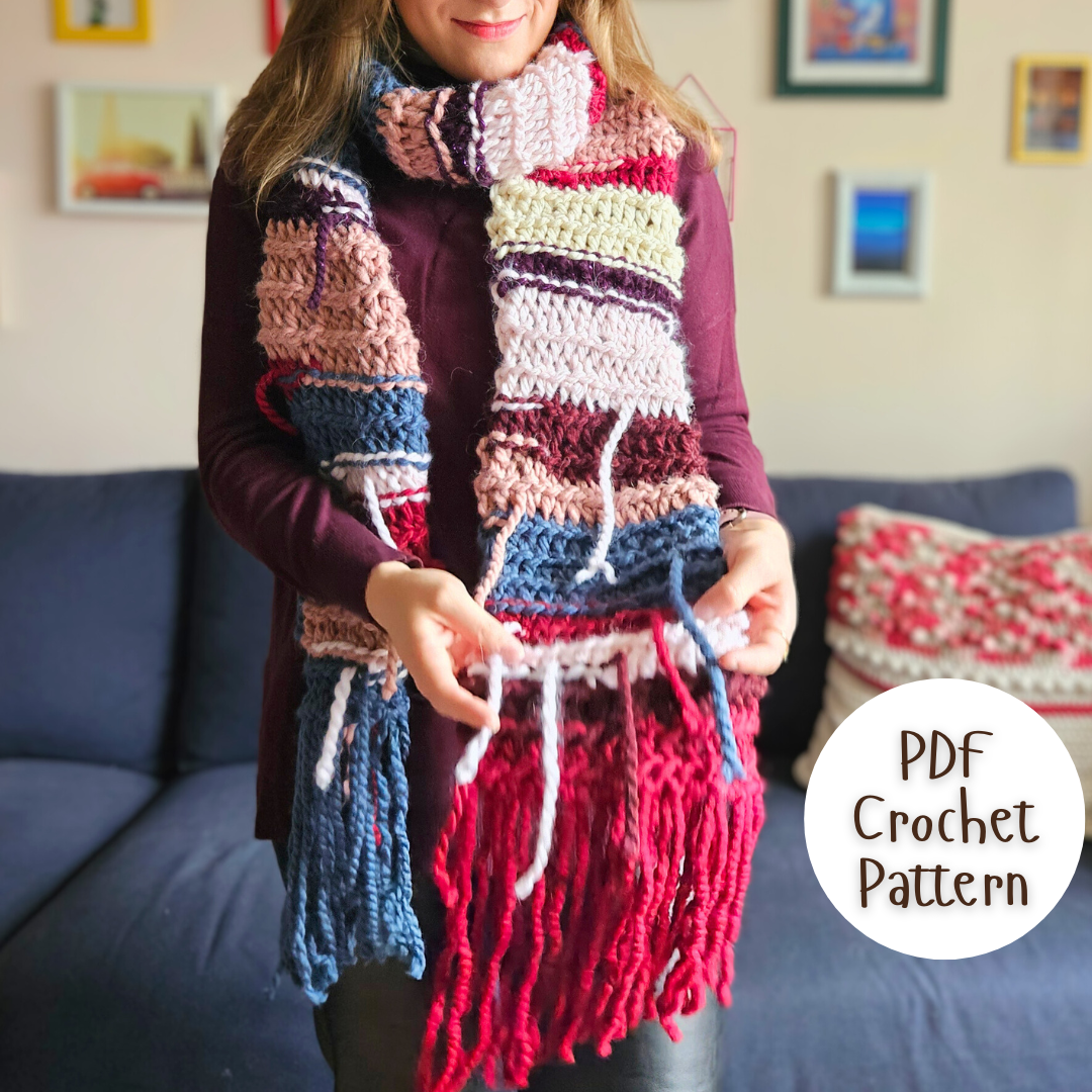 chunky bulky yarn scarf, super easy beginner crochet scarf project, fast and simple crochet scarf pattern pdf, instant download, winter crochet pattern, warm crochet scarf pattern,