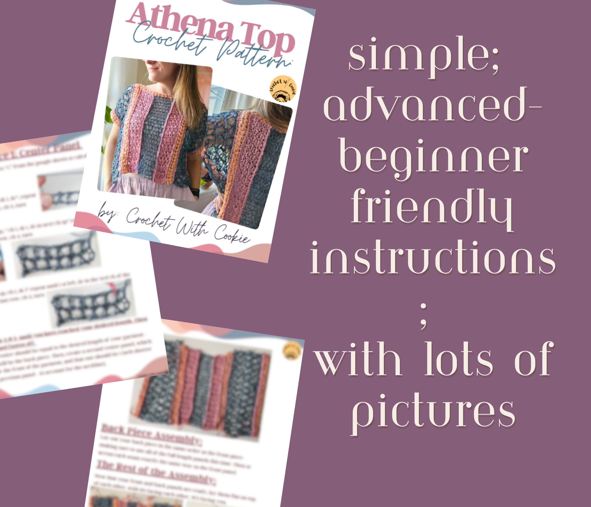 athena top crochet pattern pdf, loose lace trendy crochet top, scrap yarn project, scrap yarn top crochet, women girls colorful unique crochet pullover, summer crochet top pattern, advanced-beginner crochet pattern pdf, written and video instructions included.