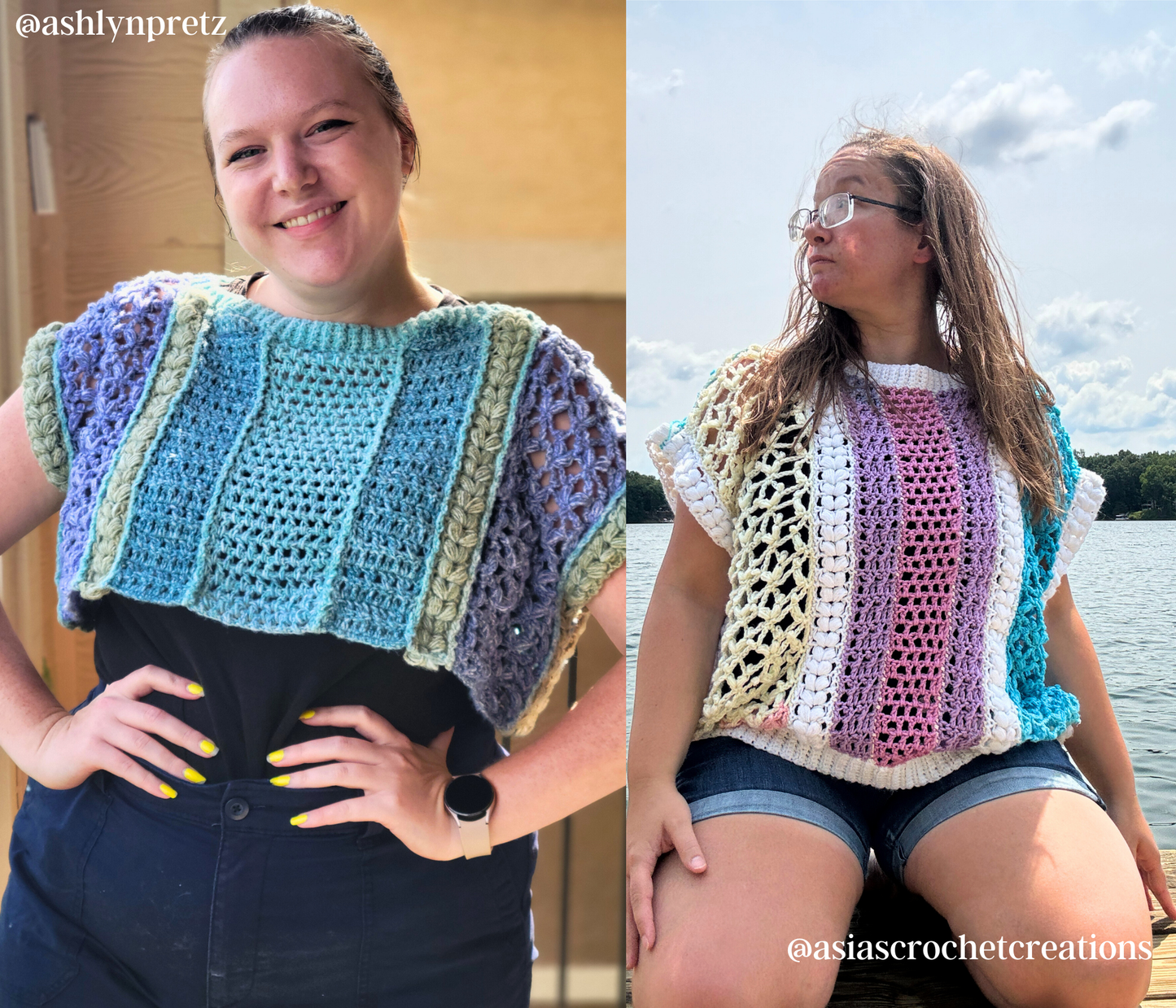 athena top crochet pattern pdf, loose lace trendy crochet top, scrap yarn project, scrap yarn top crochet, women girls colorful unique crochet pullover, summer crochet top pattern, advanced-beginner crochet pattern pdf, written and video instructions included.