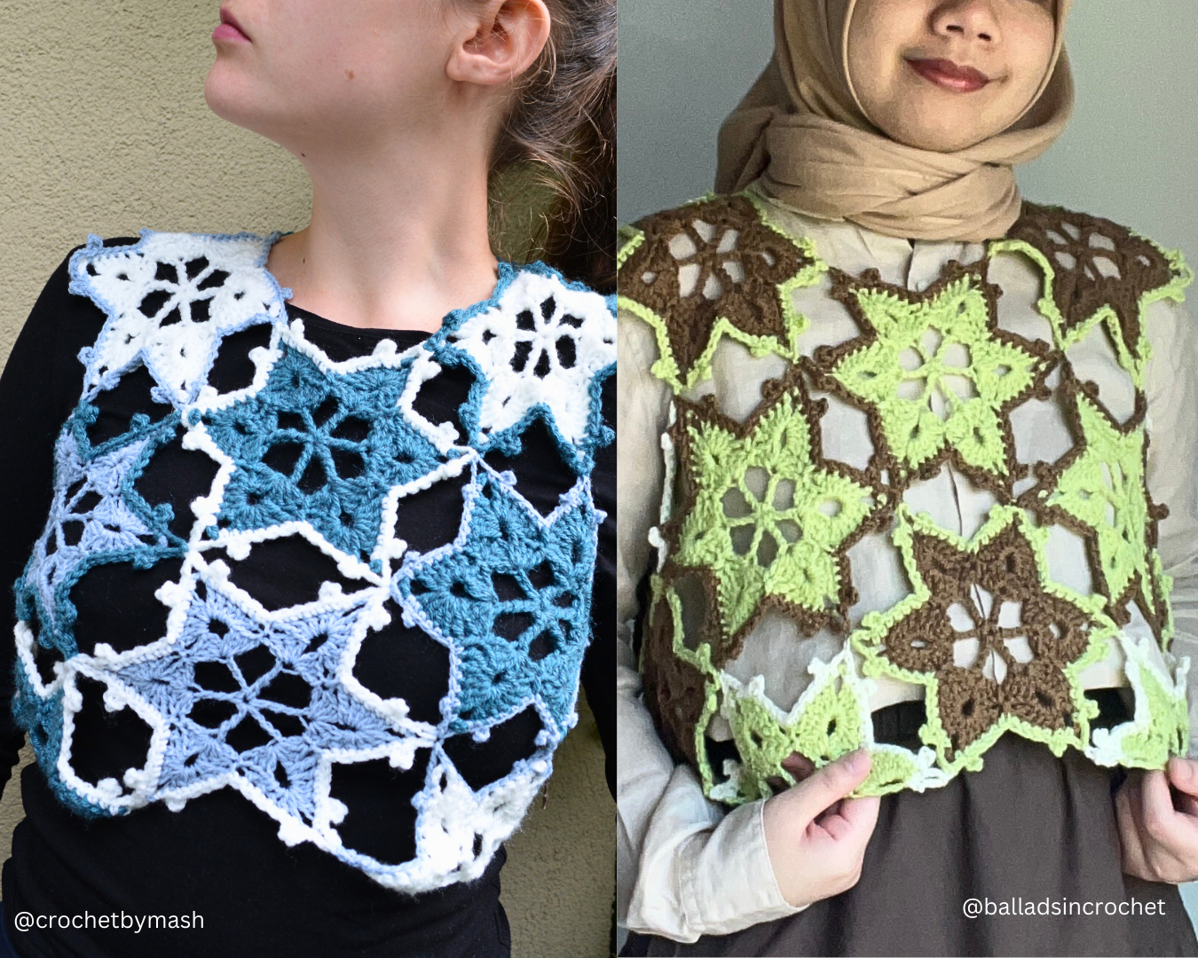 scrap yarn crochet vest, made-to-measure crochet top pattern, scrappy crochet project, star crochet motif project, size-inclusive crochet vest, woman vest crochet, colorful, scrap yarn crochet pattern for a vest, easy, simple beginner friendly crochet pattern with a video tutorial