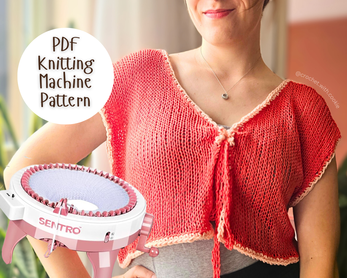 sentro machine knitting pattern top, women circular knitting machine vest, easy beginner friendly knitting machine pattern, pdf, written and video instructions, addi king knitting machine pattern, circular knitting machine tutorial for top, summer knitting machine top, fall knitting machine vest